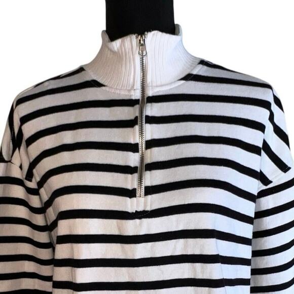 C & C California nautical black white striped 1/4 zip mock neck sweatshirt sz L - Picture 6 of 9
